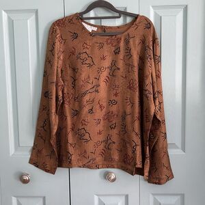 New Aura Womens Artsy Boho Western Blouse Top Medium Long Sleeve Vintage Y2K